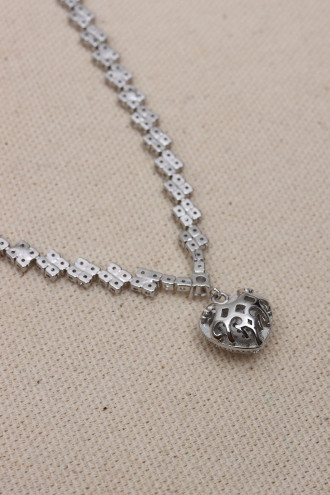 Kalp Uçlu Gümüş Renk Su Yolu Kolye