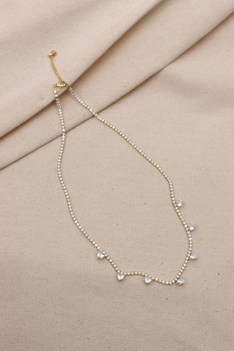 Kalp Taşlı Gold Renk Su Yolu Kolye