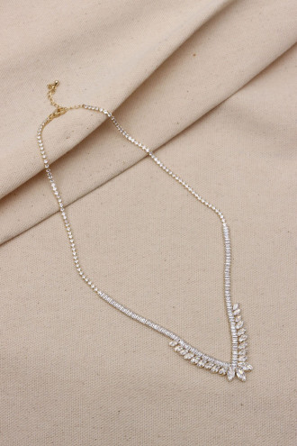 Mekik Taşlı Gold Renk Abiye Su Yolu Kolye