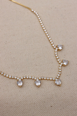 Kalp Taşlı Gold Renk Asansörlü Su Yolu Kolye Kalp Taşlı Gold Renk Asansörlü Su Yolu Kolye