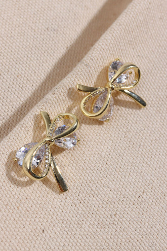 Zircon Taşlı Gold Renk Fiyonk Küpe