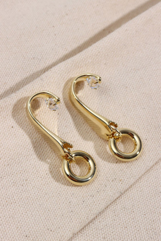 Kare Taş Detaylı Gold Renk Vintage Küpe