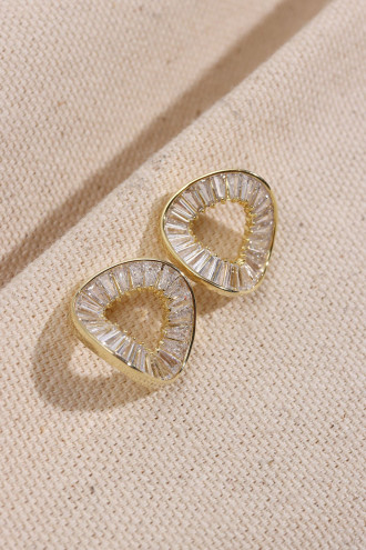 Trapez Taşlı Gold Renk Yuvarlak Küpe