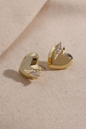 Mekik Taş Detaylı Gold Renk Kalp Küpe