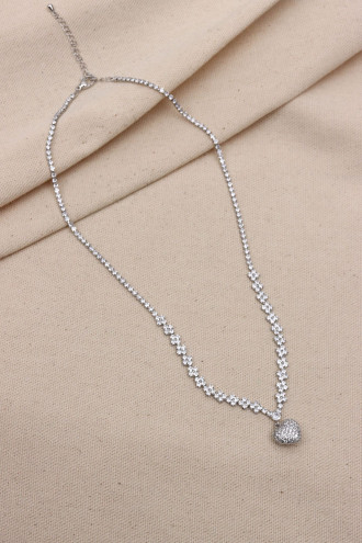 Kalp Uçlu Gümüş Renk Su Yolu Kolye