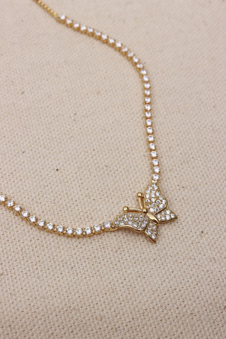 Kelebek Uçlu Gold Renk Asansörlü Su Yolu Kolye