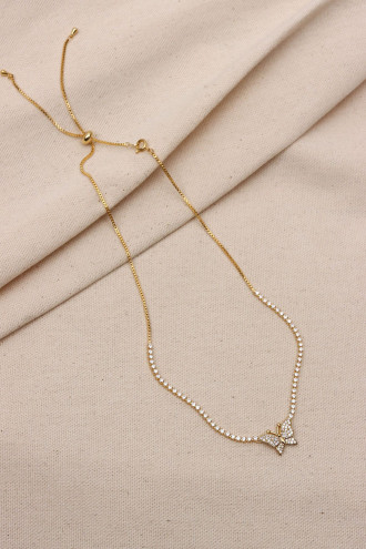 Kelebek Uçlu Gold Renk Asansörlü Su Yolu Kolye