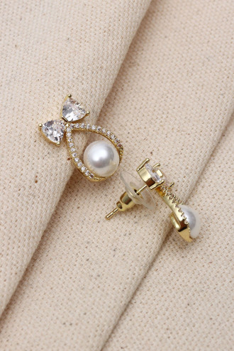 Fiyonk Model İnci Detaylı Gold Renk Küpe