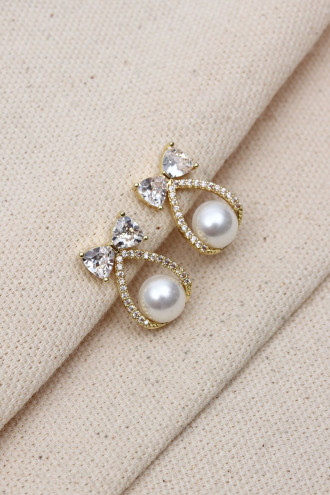 Fiyonk Model İnci Detaylı Gold Renk Küpe