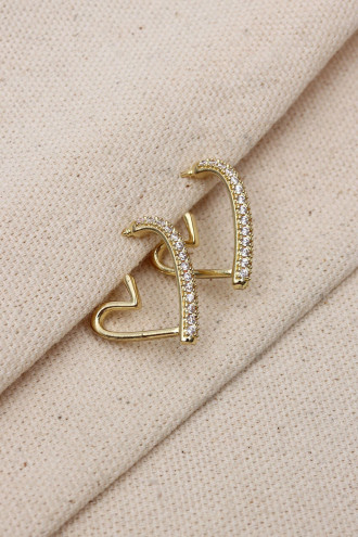 Zircon Taşlı Gold Renk Kalp Küpe