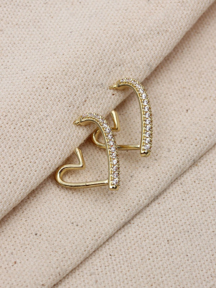 Zircon Taşlı Gold Renk Kalp Küpe Zircon Taşlı Gold Renk Kalp Küpe
