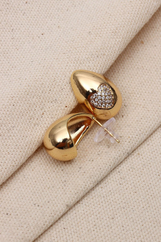 Taşlı Kalp Figür Gold Renk Bottega Küpe Taşlı Kalp Figür Gold Renk Bottega Küpe