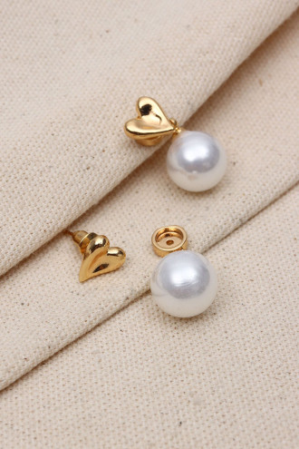 Kalp Figürlü Gold Renk İnci Küpe Kalp Figürlü Gold Renk İnci Küpe