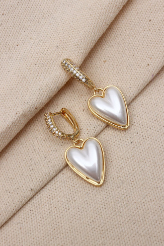 Sedef Kalp Taşlı Gold Renk Küpe