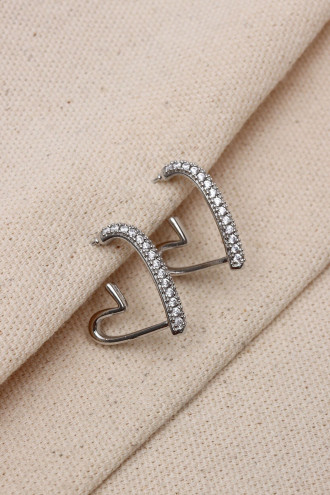 Zircon Taşlı Gümüş Renk Kalp Küpe