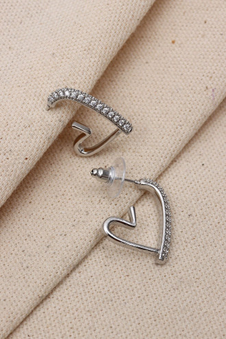 Zircon Taşlı Gümüş Renk Kalp Küpe