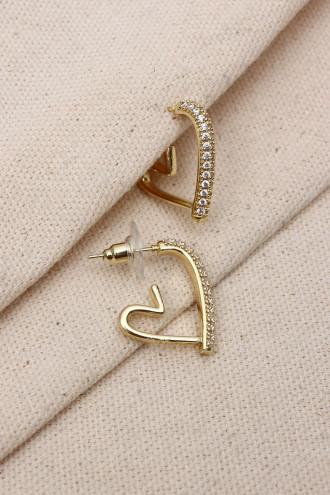 Zircon Taşlı Gold Renk Kalp Küpe