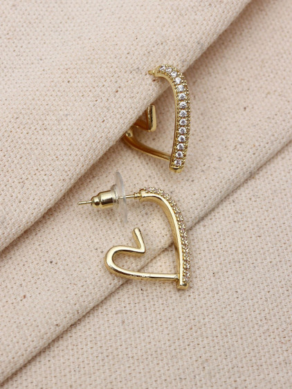 Zircon Taşlı Gold Renk Kalp Küpe Zircon Taşlı Gold Renk Kalp Küpe