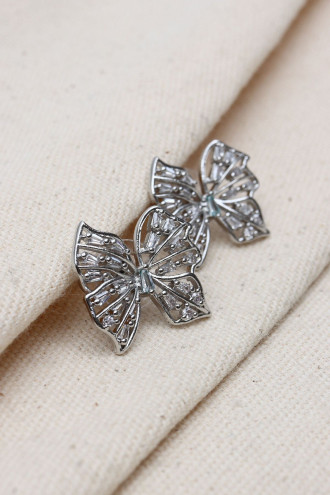 Trapez Taş Detaylı Gümüş Renk Fiyonk Küpe