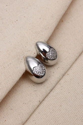 Taşlı Kalp Figür Gümüş Renk Bottega Küpe