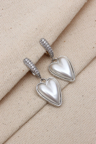 Sedef Kalp Taşlı Gümüş Renk Küpe