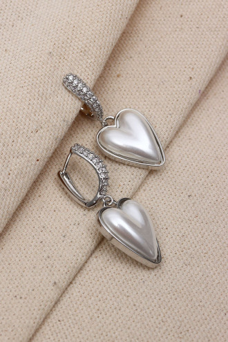 Sedef Kalp Taşlı Gümüş Renk Küpe Sedef Kalp Taşlı Gümüş Renk Küpe