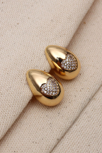 Taşlı Kalp Figür Gold Renk Bottega Küpe