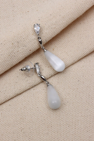 Gümüş Renk Saydam Taşlı Sallantılı Küpe