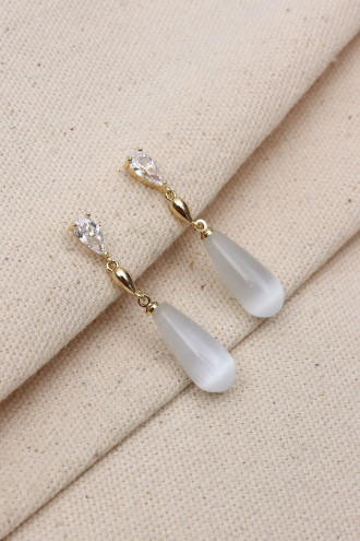 Gold Renk Saydam Taşlı Sallantılı Küpe