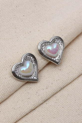 Gümüş Renk Saydam Taşlı Kalp Küpe