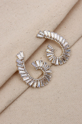 Trapez Taşlı Gold Renk Abiye Küpe