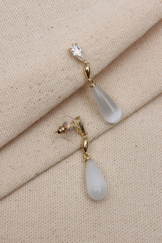 Gold Renk Saydam Taşlı Sallantılı Küpe