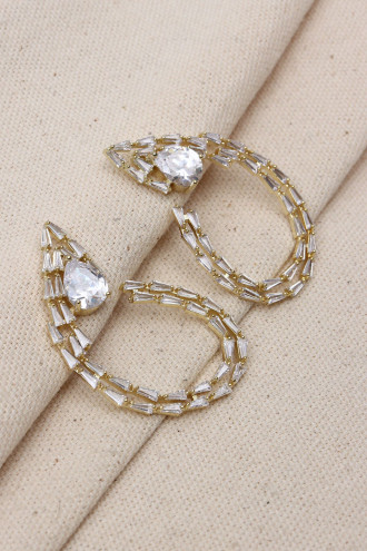 Trapez Taşlı Gold Renk Abiye Küpe