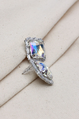 Trapez Taşlı Gümüş Renk Kare Abiye Küpe