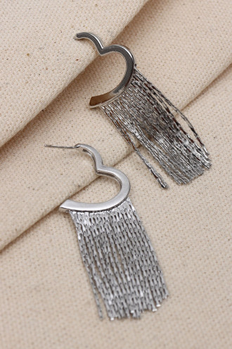 Kalp Figürlü Zincir Sallantılı Gümüş Renk Küpe