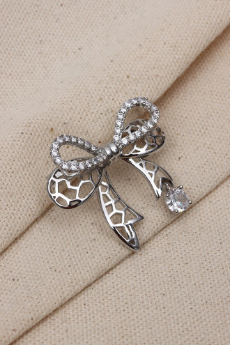 Taş Sallantılı Gümüş Renk Fiyonk Model Broş