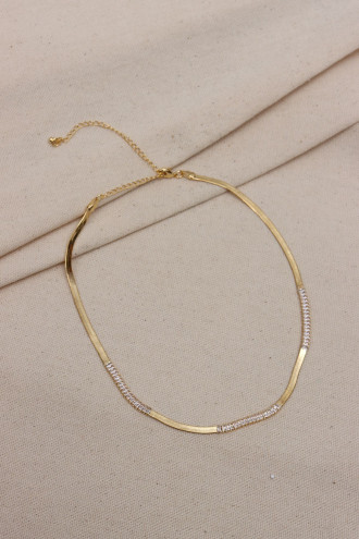 Baget Taş Detaylı Gold Renk İtalyan Zincir Choker