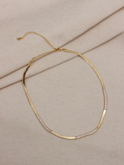 Baget Taş Detaylı Gold Renk İtalyan Zincir Choker Baget Taş Detaylı Gold Renk İtalyan Zincir Choker