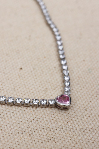 Küçük Kalp Figürlü Pembe Taşlı Gümüş Renk Su Yolu Kolye Küçük Kalp Figürlü Pembe Taşlı Gümüş Renk Su Yolu Kolye