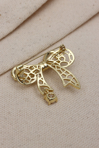 Taş Sallantılı Gold Renk Fiyonk Model Broş Taş Sallantılı Gold Renk Fiyonk Model Broş