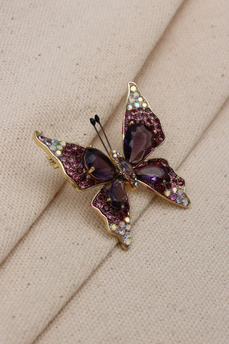 Mor Taşlı Kelebek Figürlü Gold Renk Broş Mor Taşlı Kelebek Figürlü Gold Renk Broş