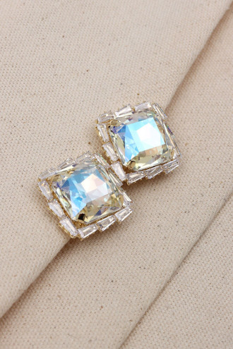 Trapez Taşlı ALTIN, GOLD Renk Kare Abiye Küpe