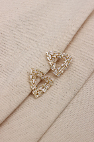 Trapez Taşlı ALTIN, GOLD Renk Üçgen Abiye Küpe