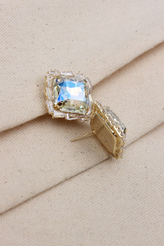 Trapez Taşlı ALTIN, GOLD Renk Kare Abiye Küpe