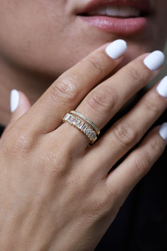 Trapez Taşlı ALTIN, GOLD Renk Abiye Yüzük Trapez Taşlı ALTIN, GOLD Renk Abiye Yüzük