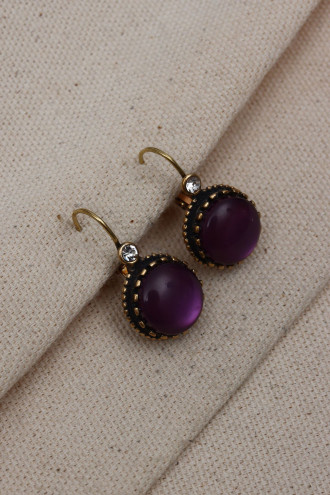 Saydam Mor Taşlı Otantik Yuvarlak Küpe Saydam Mor Taşlı Otantik Yuvarlak Küpe