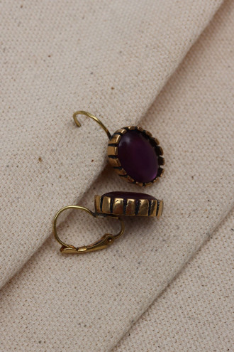 Saydam Mor Taşlı Otantik Oval Küpe