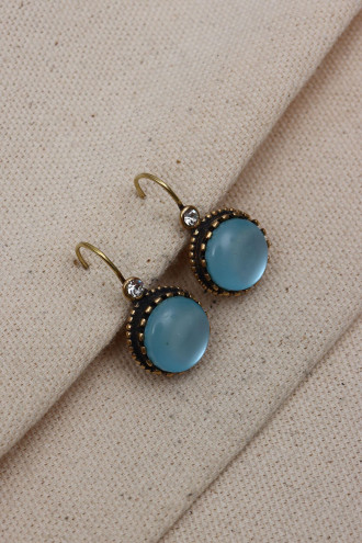 Saydam Mavi Taşlı Otantik Yuvarlak Küpe