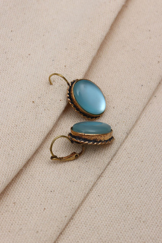 Saydam Bebek Mavisi Taşlı Otantik Oval Küpe