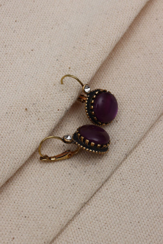 Saydam Mor Taşlı Otantik Yuvarlak Küpe